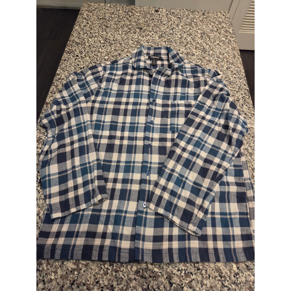 Nordstrom Button Down Shirt Mens M Blue Plaid Long Sleeve Cotton Blend 1306